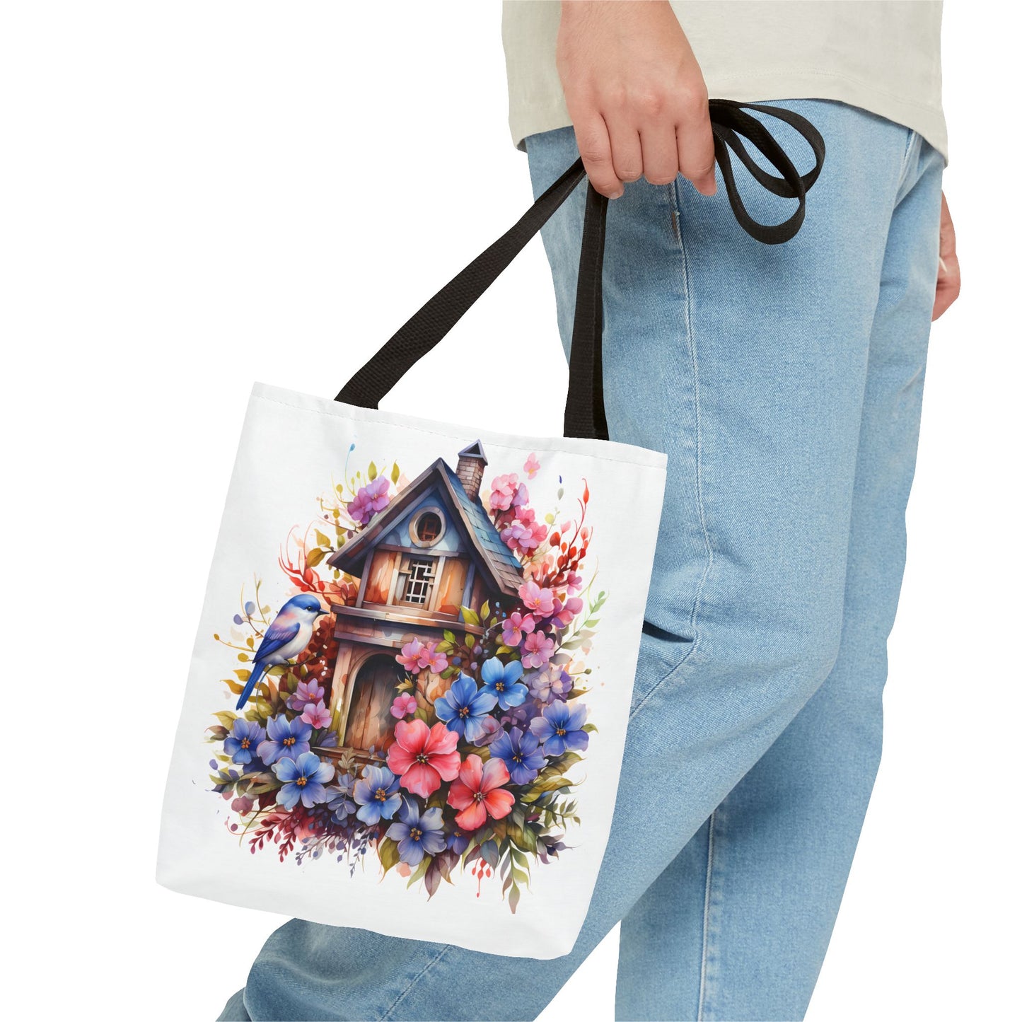 Botanical Birdhouse Tote Bag - Floral Design for Nature Lovers