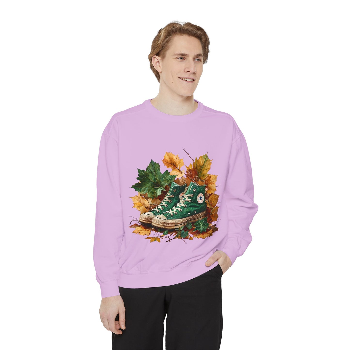 Autumn Leaves & Sneakers Sweatshirt - Unisex Garment-Dyed Cozy Apparel