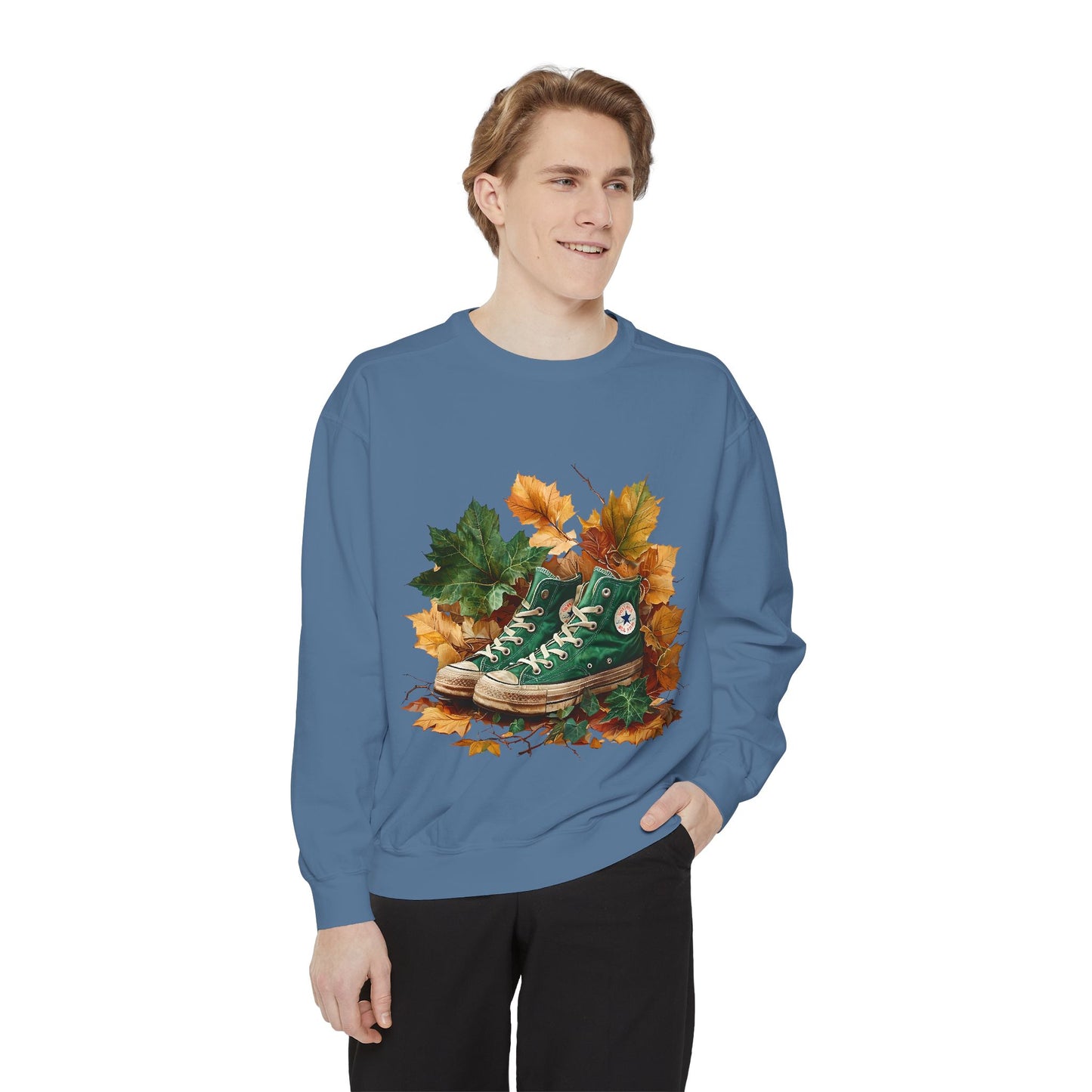 Autumn Leaves & Sneakers Sweatshirt - Unisex Garment-Dyed Cozy Apparel