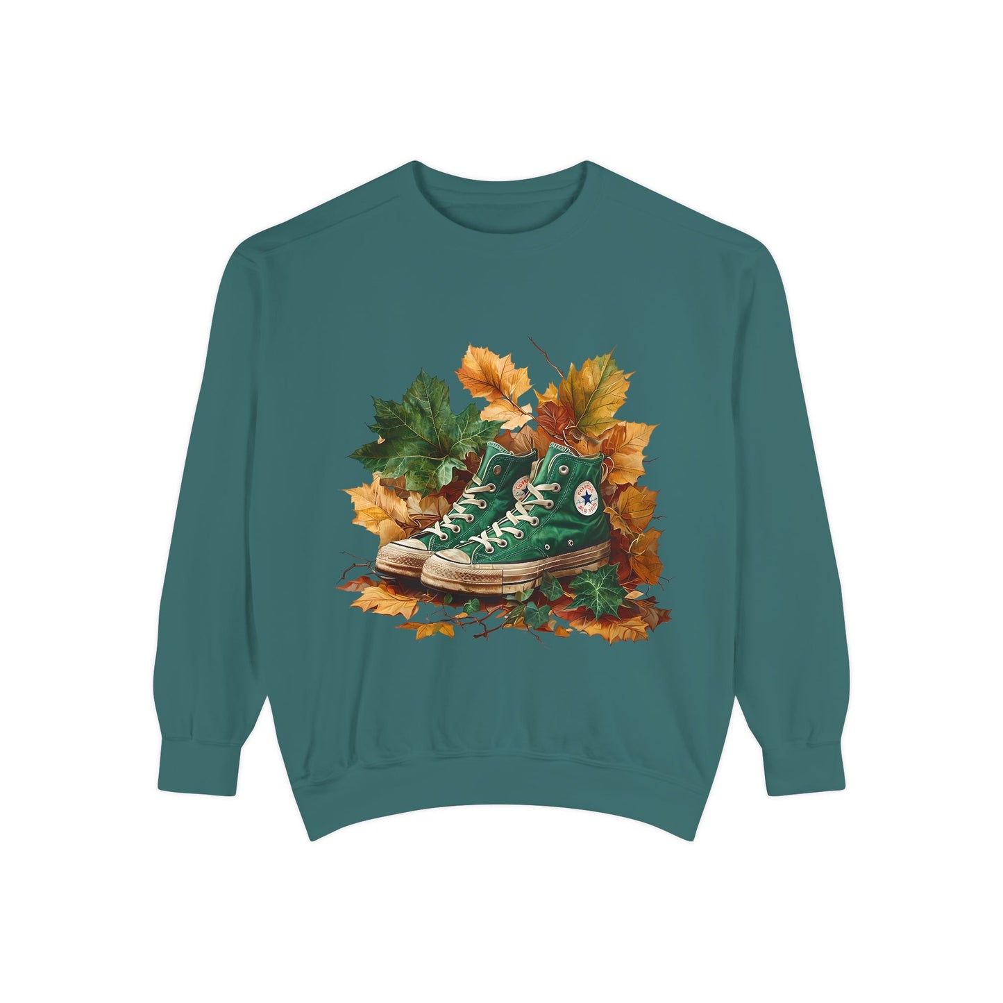 Autumn Leaves & Sneakers Sweatshirt - Unisex Garment-Dyed Cozy Apparel