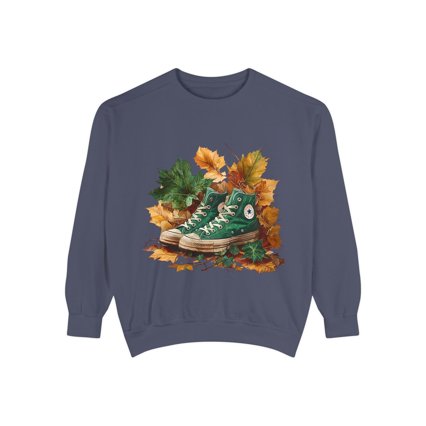 Autumn Leaves & Sneakers Sweatshirt - Unisex Garment-Dyed Cozy Apparel