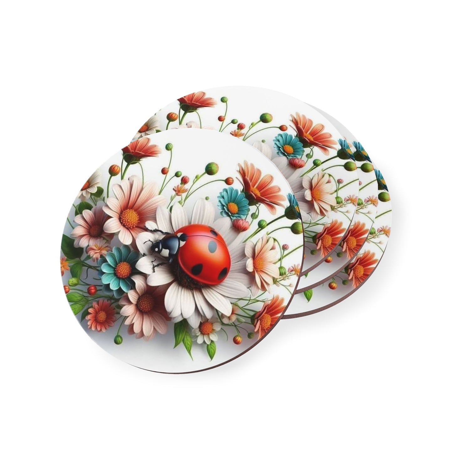 Floral Ladybug Coasters - Vibrant Nature-Inspired Drink Protectors for Home Decor