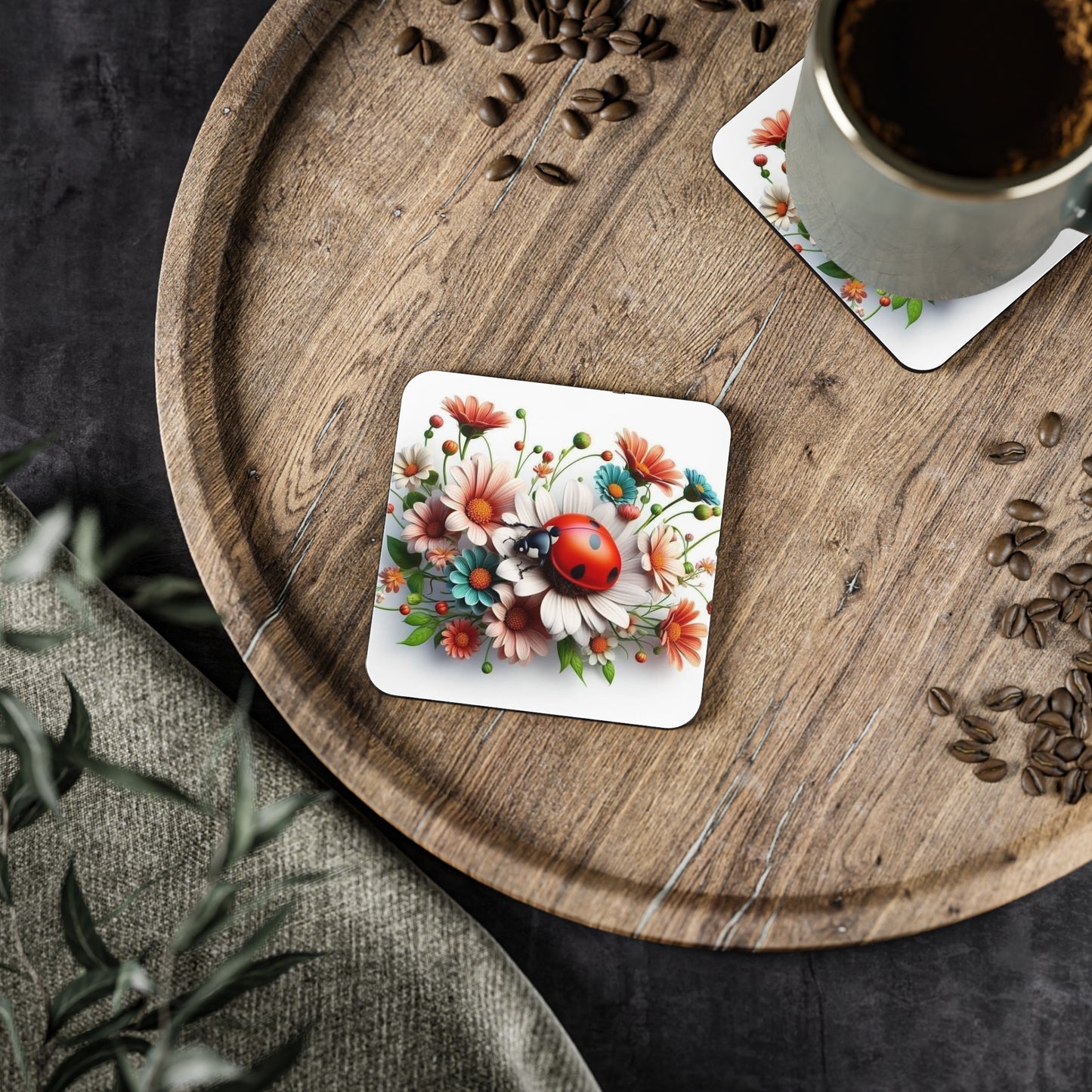 Floral Ladybug Coasters - Vibrant Nature-Inspired Drink Protectors for Home Decor