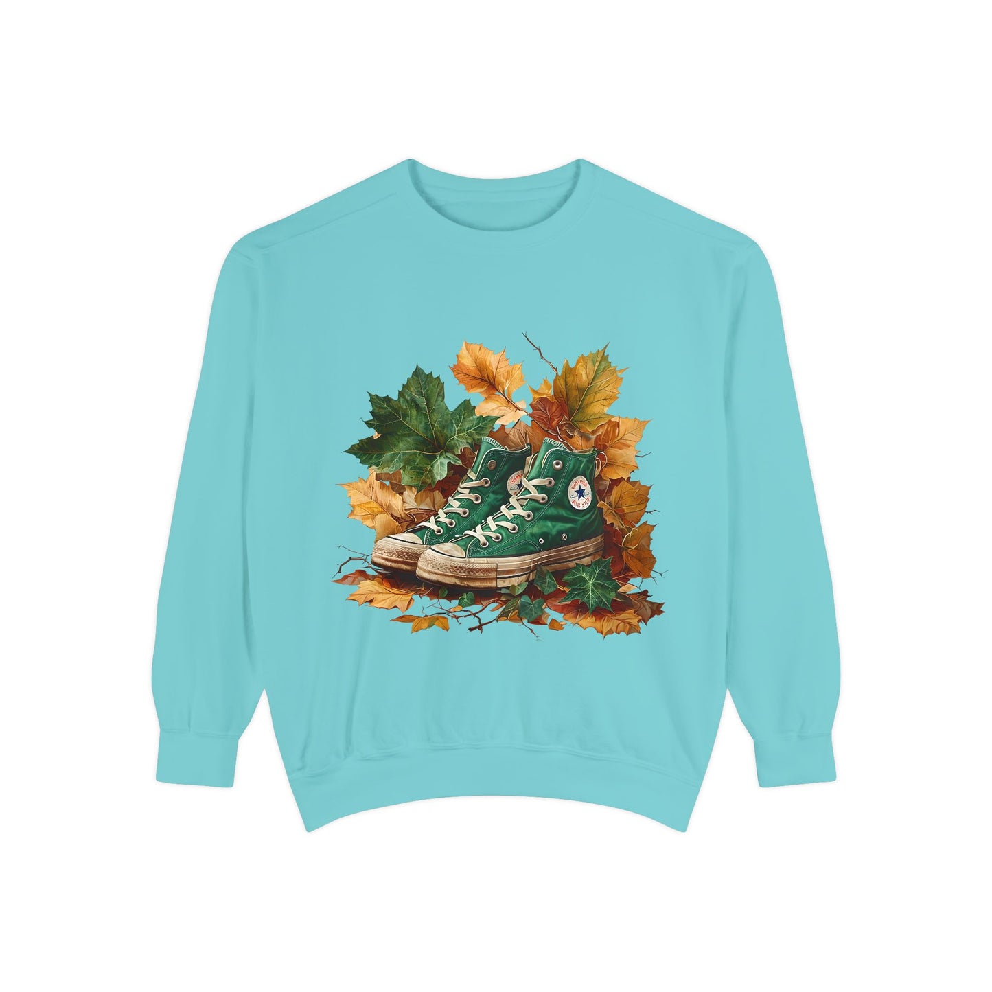 Autumn Leaves & Sneakers Sweatshirt - Unisex Garment-Dyed Cozy Apparel