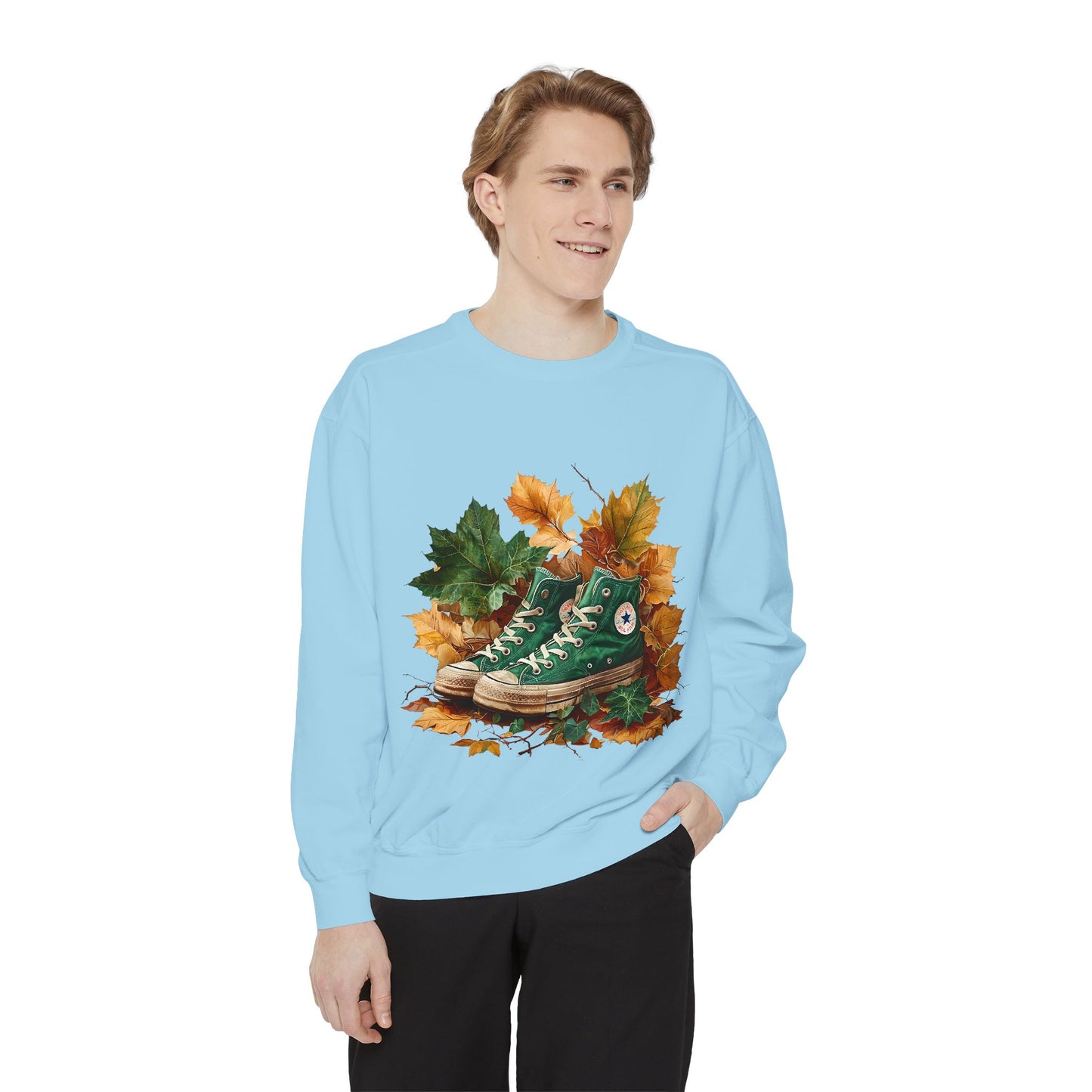 Autumn Leaves & Sneakers Sweatshirt - Unisex Garment-Dyed Cozy Apparel