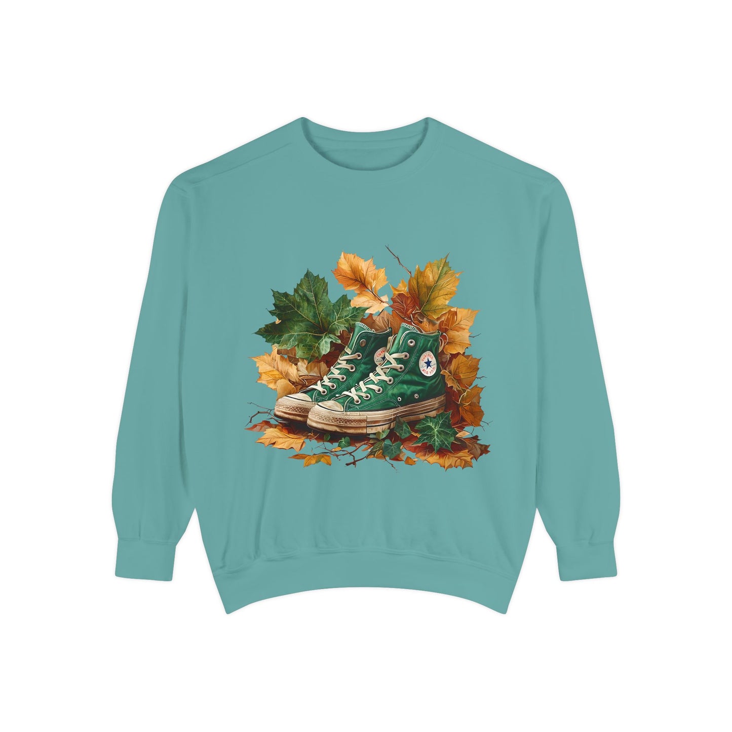 Autumn Leaves & Sneakers Sweatshirt - Unisex Garment-Dyed Cozy Apparel