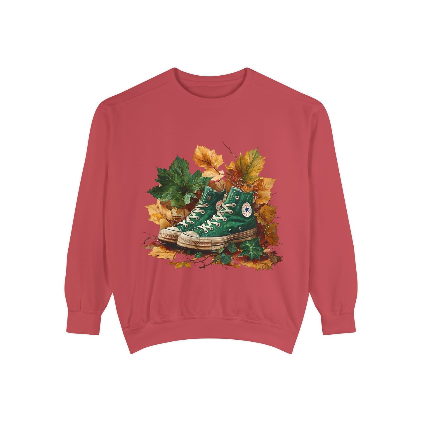 Autumn Leaves & Sneakers Sweatshirt - Unisex Garment-Dyed Cozy Apparel