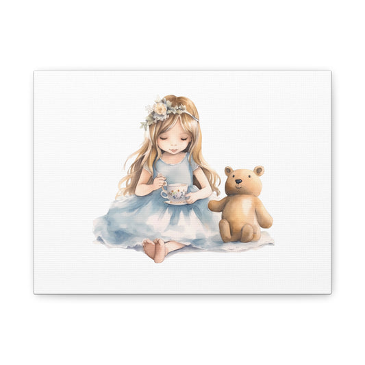 Whimsical Girl with Teddy Bear Canvas Art - Heartwarming Decor for Children's Rooms
