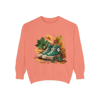Autumn Leaves & Sneakers Sweatshirt - Unisex Garment-Dyed Cozy Apparel