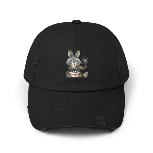 Unisex Distressed Cap with Festive Rabbit Design
