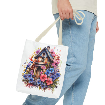 Botanical Birdhouse Tote Bag - Floral Design for Nature Lovers
