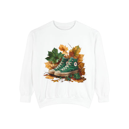 Autumn Leaves & Sneakers Sweatshirt - Unisex Garment-Dyed Cozy Apparel