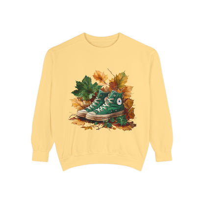Autumn Leaves & Sneakers Sweatshirt - Unisex Garment-Dyed Cozy Apparel