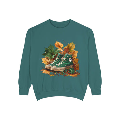 Autumn Leaves & Sneakers Sweatshirt - Unisex Garment-Dyed Cozy Apparel