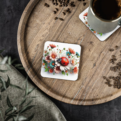 Floral Ladybug Coasters - Vibrant Nature-Inspired Drink Protectors for Home Decor