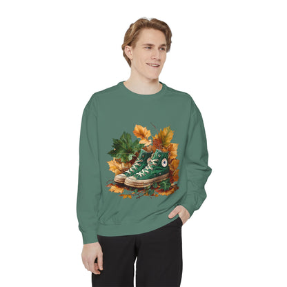Autumn Leaves & Sneakers Sweatshirt - Unisex Garment-Dyed Cozy Apparel