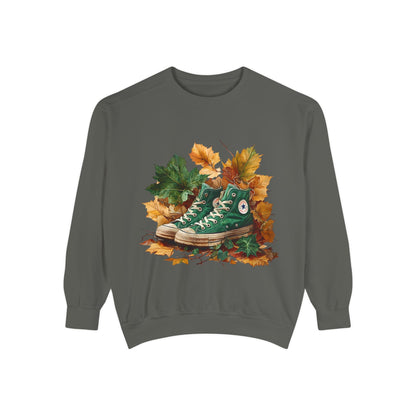 Autumn Leaves & Sneakers Sweatshirt - Unisex Garment-Dyed Cozy Apparel