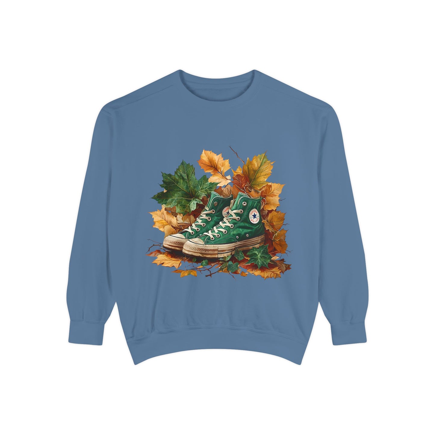 Autumn Leaves & Sneakers Sweatshirt - Unisex Garment-Dyed Cozy Apparel