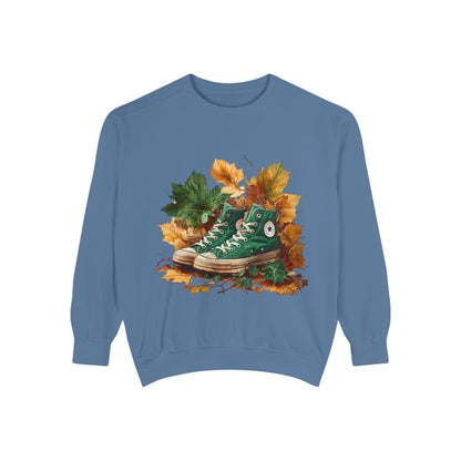 Autumn Leaves & Sneakers Sweatshirt - Unisex Garment-Dyed Cozy Apparel