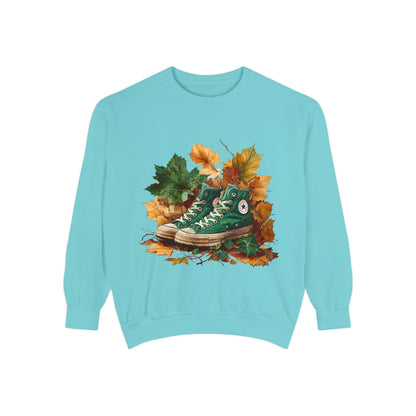 Autumn Leaves & Sneakers Sweatshirt - Unisex Garment-Dyed Cozy Apparel