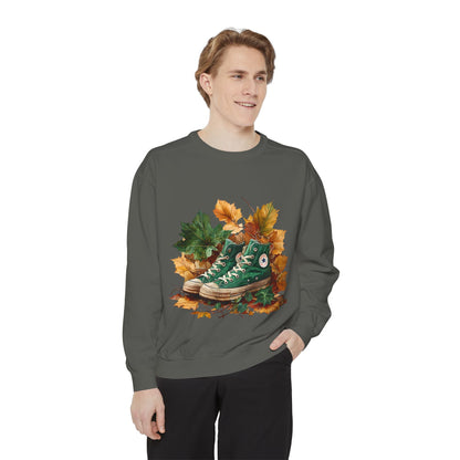 Autumn Leaves & Sneakers Sweatshirt - Unisex Garment-Dyed Cozy Apparel