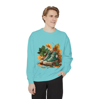 Autumn Leaves & Sneakers Sweatshirt - Unisex Garment-Dyed Cozy Apparel