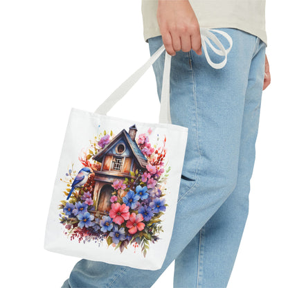 Botanical Birdhouse Tote Bag - Floral Design for Nature Lovers
