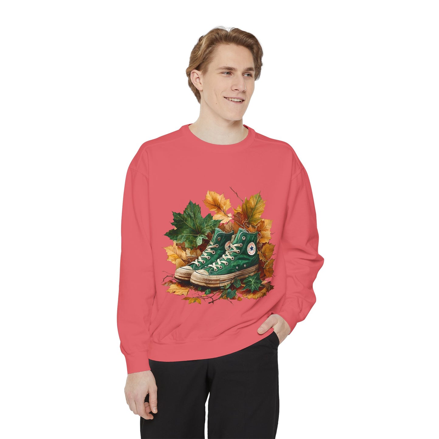 Autumn Leaves & Sneakers Sweatshirt - Unisex Garment-Dyed Cozy Apparel