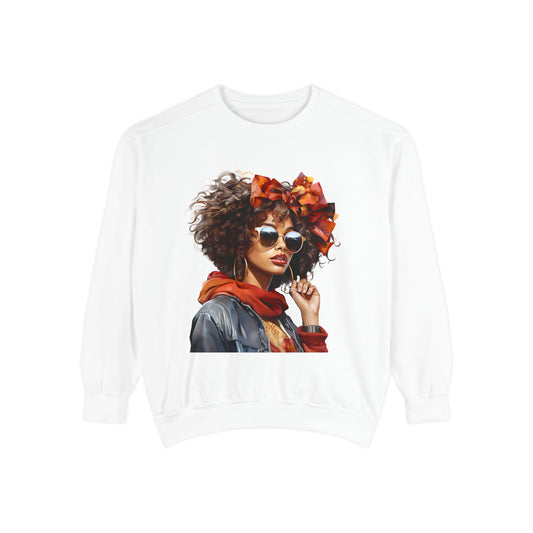 Chic Afro-Queen Sweatshirt | Garment-Dyed Unisex Pullover for Trendy Style