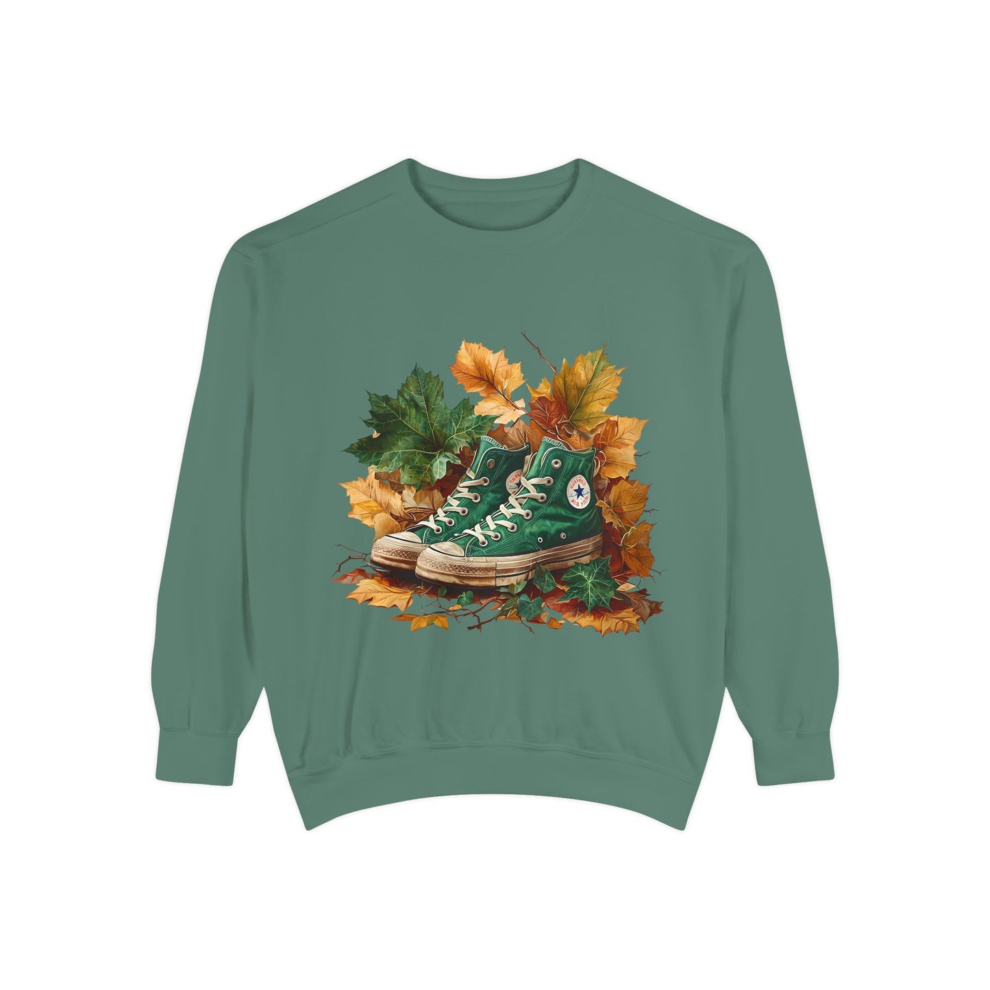 Autumn Leaves & Sneakers Sweatshirt - Unisex Garment-Dyed Cozy Apparel