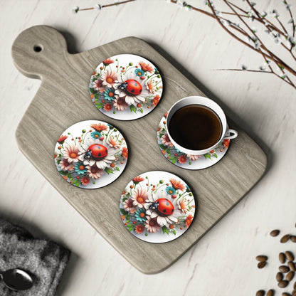Floral Ladybug Coasters - Vibrant Nature-Inspired Drink Protectors for Home Decor