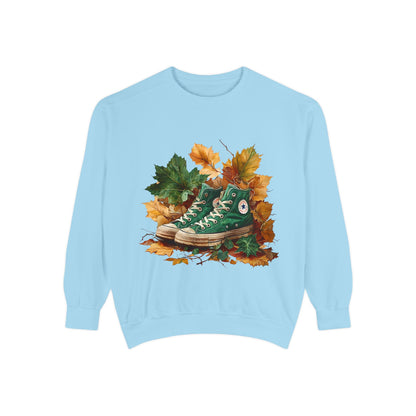 Autumn Leaves & Sneakers Sweatshirt - Unisex Garment-Dyed Cozy Apparel