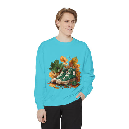 Autumn Leaves & Sneakers Sweatshirt - Unisex Garment-Dyed Cozy Apparel
