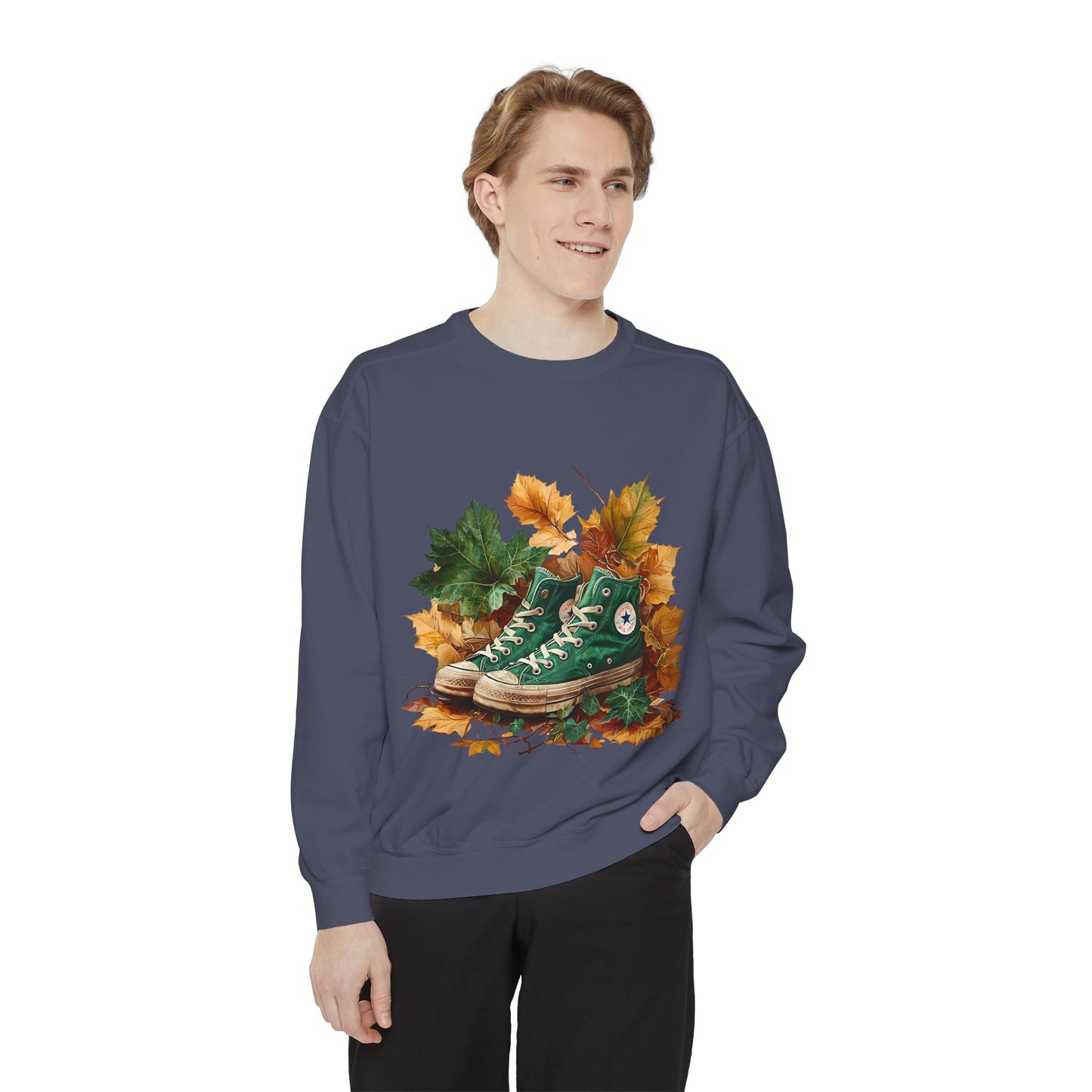 Autumn Leaves & Sneakers Sweatshirt - Unisex Garment-Dyed Cozy Apparel