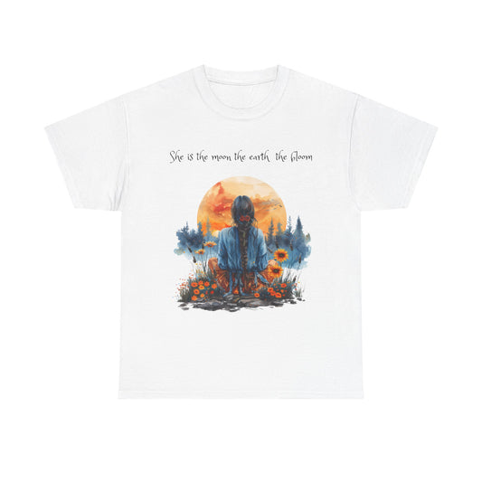 Unisex Heavy Cotton Tee - "She is the Moon, the Earth, the Gloom" Inspirational Graphic Tee